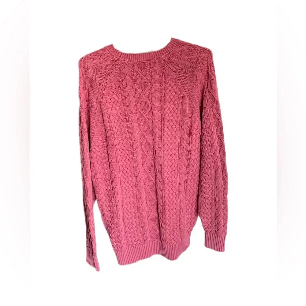 Crown & Ivy Pink Oversized Cable Knit Cotton Sweater Women’s Small - Picture 5 of 11
